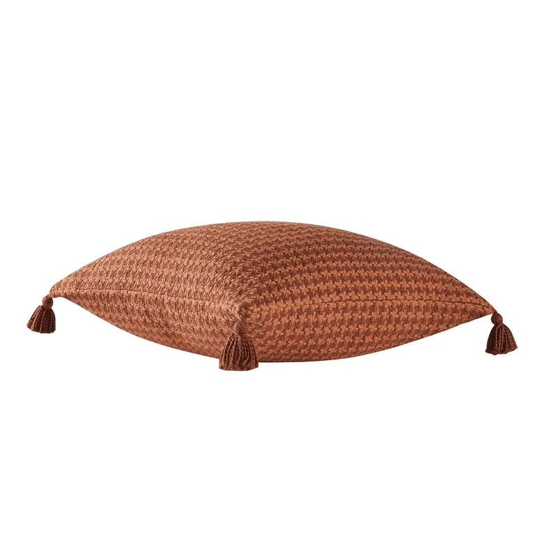 Beautiful Tonal Houndstooth Cotton Slub Decorative Pillow with Tassels by Drew Barrymore, 22" x 2... | Walmart (US)
