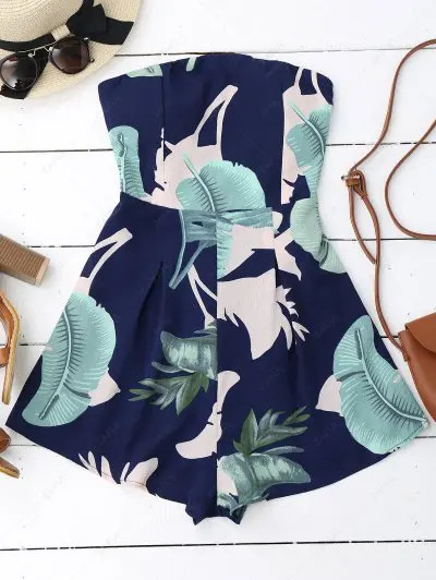Leaf Print Bandeau Romper | ZAFUL (Global)