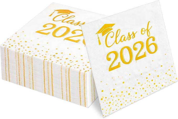 Graduation Decorations 100 PCS Class of 2026 Graduation Napkins Disposable Fancy Cute Gold White ... | Amazon (US)