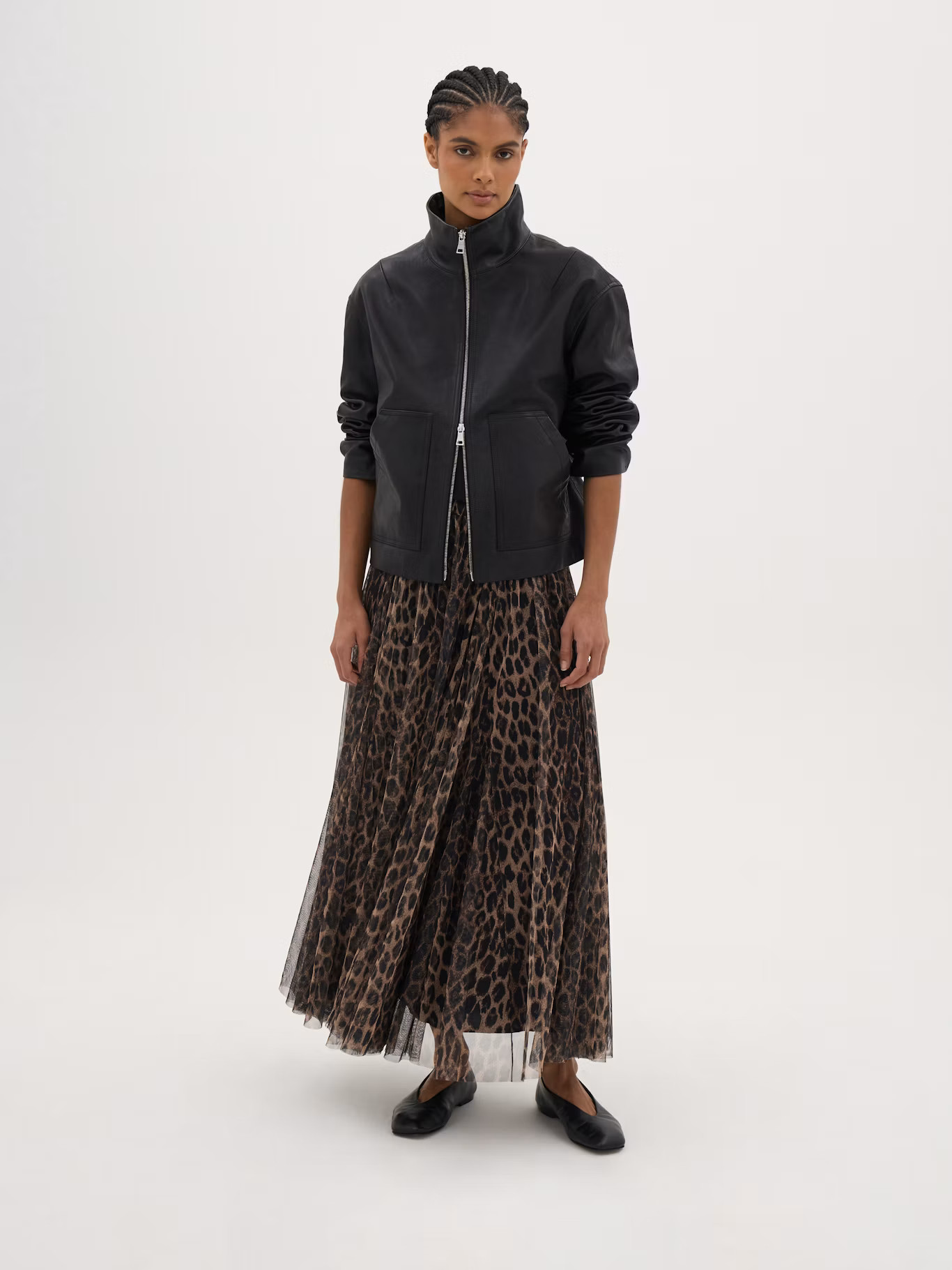Ira Funnel Neck Leather Zip Jacket | Black | Hush UK