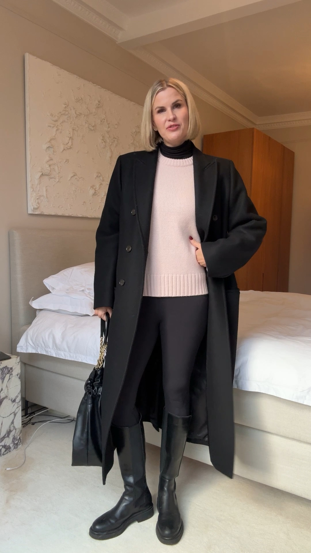 Quick fit check on a rainy and windy day!

Size US4 leggings 
Size medium knit and turtleneck 
Boots true to size 
Size 38 coat 

#LTKstyletip #LTKwinter #LTKautumn