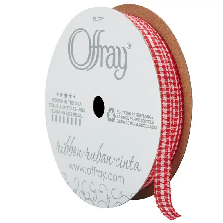Offray Ribbon, Red and White 1/4 inch Microcheck Woven Ribbon, 12 feet | Walmart (US)