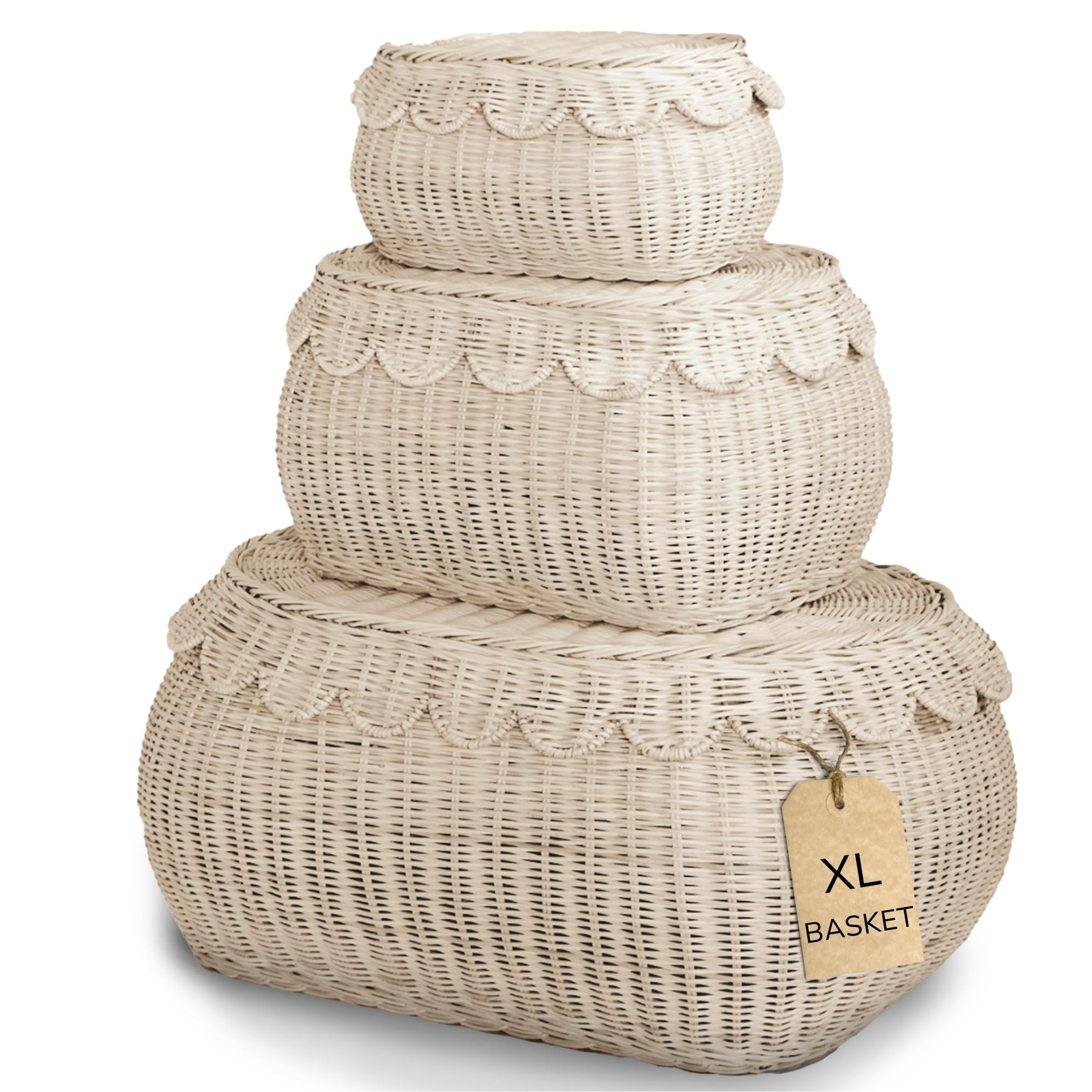 BEBE BASK Large Scalloped Basket Set Of 3 - Hand-Woven & Award-Winning Scallop Basket - XL - Extr... | Amazon (US)