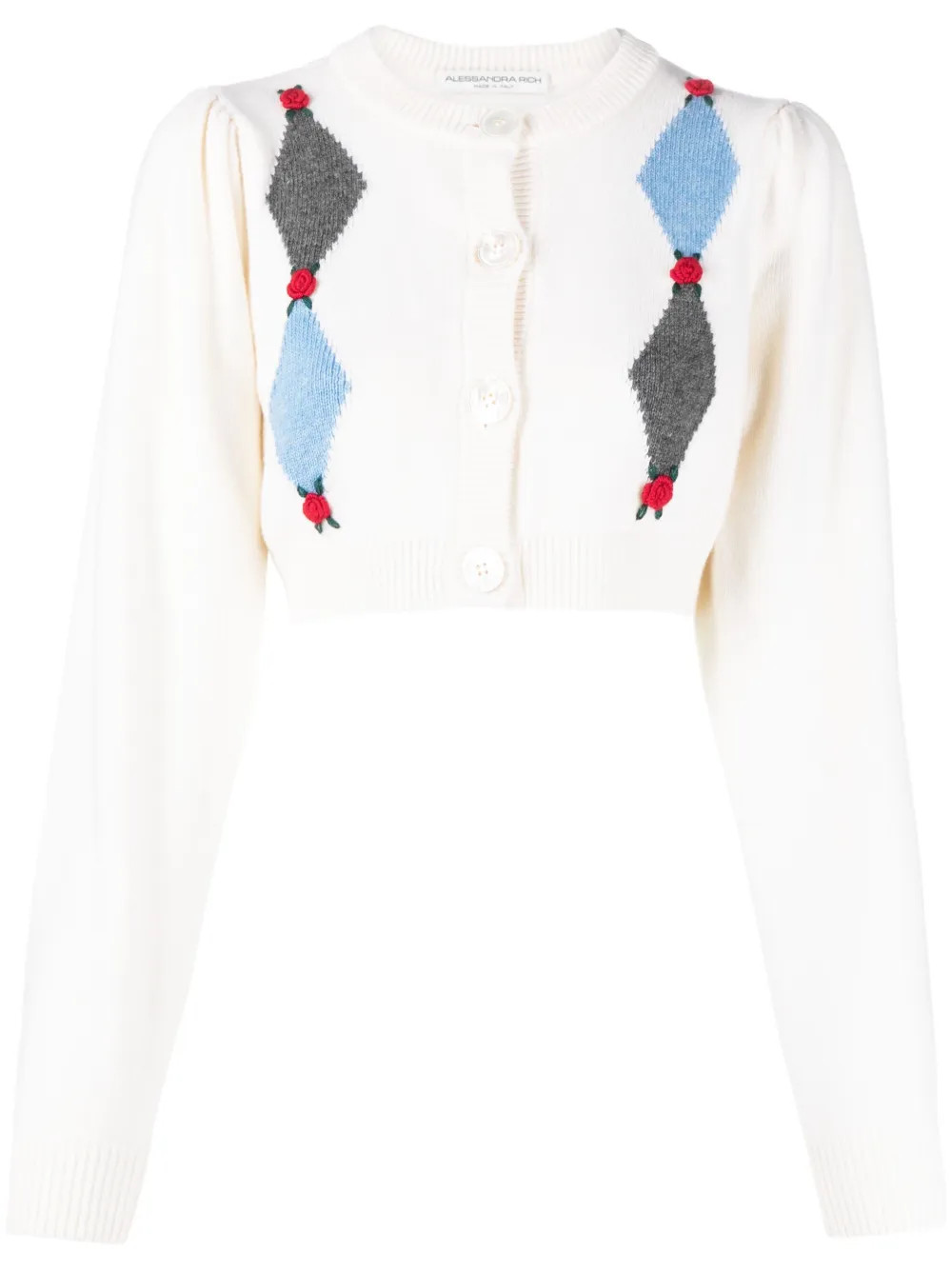 rose-embroidered argyle wool cardigan | Farfetch Global
