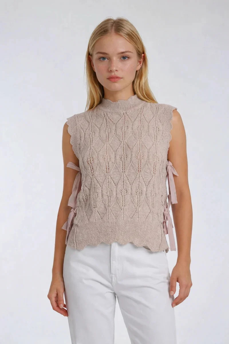Forever 21 Sleeveless Side-Tie Crochet Knit Top, Color-Beige/Pink, Size-Xs | Walmart (US)