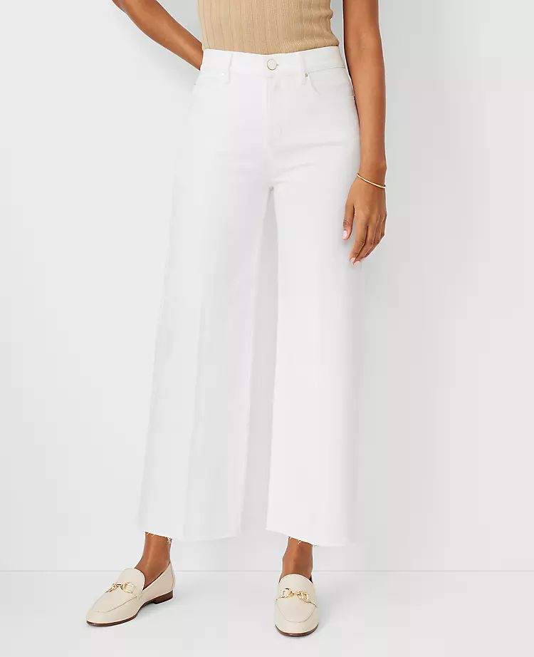 Petite AT Weekend Fresh Cut High Rise Wide Leg Crop Jeans in White | Ann Taylor (US)