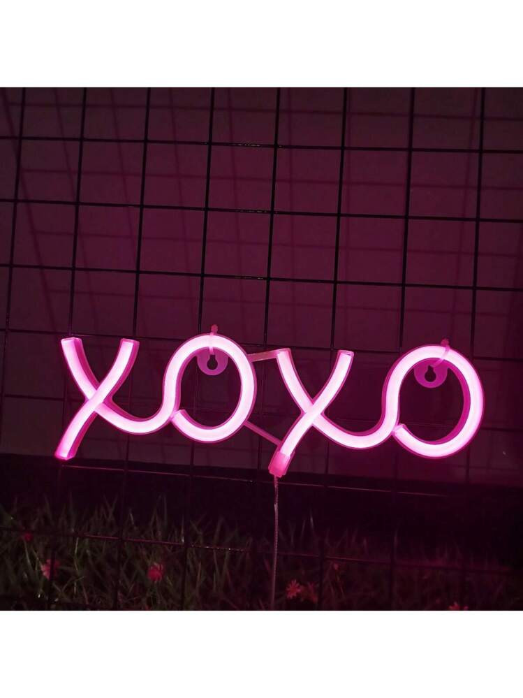1pc Pink XOXO LED Neon Sign Light, Battery/USB Powered Wall Decor, Party Supplies For Bedroom, Su... | SHEIN