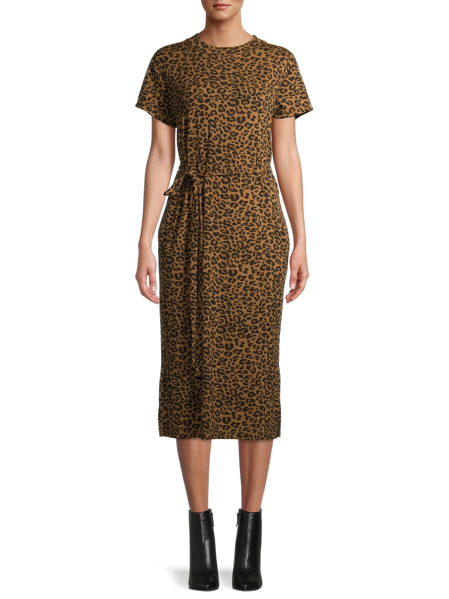 Time and Tru Women's Knit Midi Dress with Belt | Walmart (US)