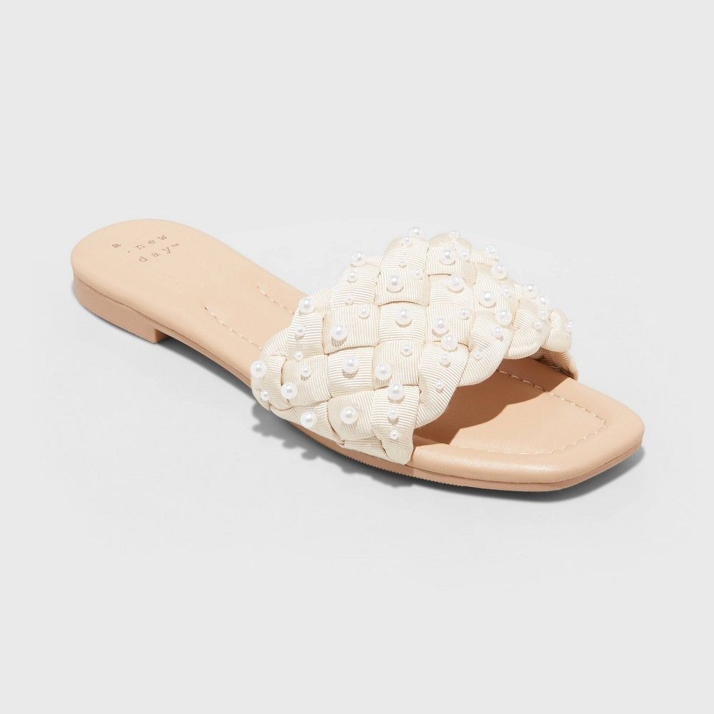 Women's Carissa Slide Sandals - A New Day Pearl 9, White | Target