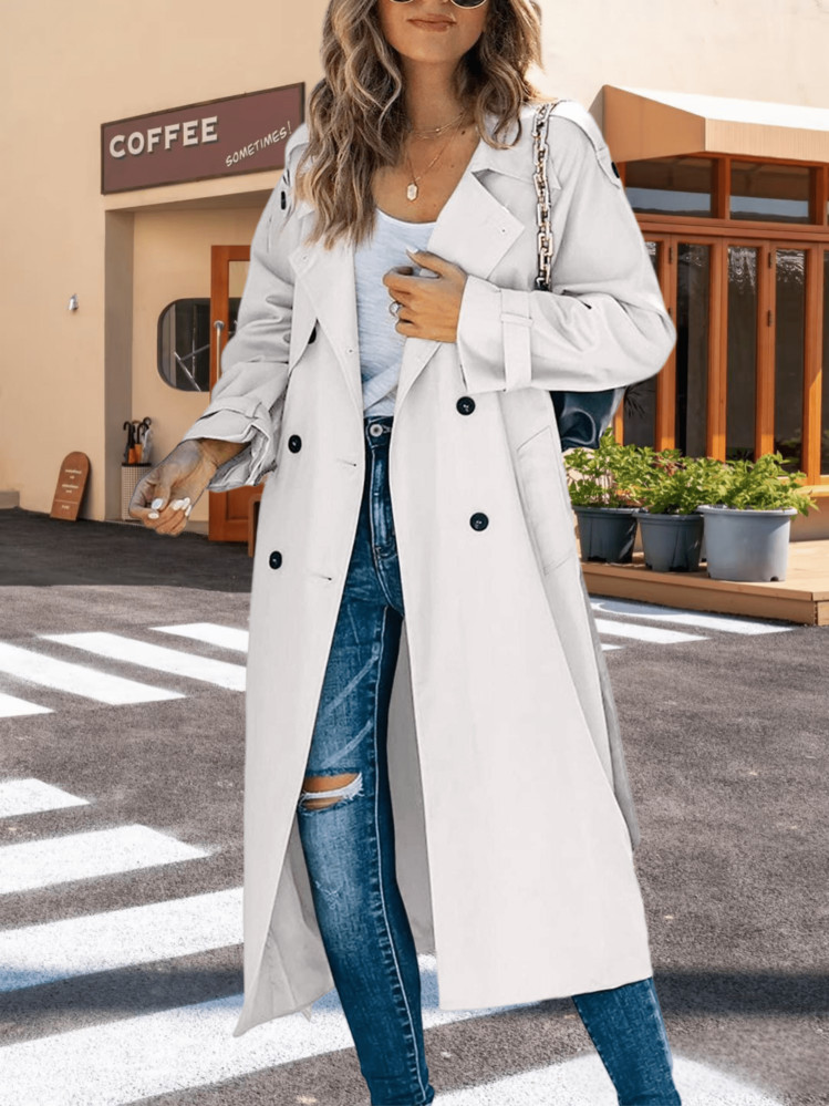 Imily Bela Women's Spring Double Breasted Long Trench Coat Windproof Jacket Classic Lapel Belted Overcoat With Pockets | SHEIN