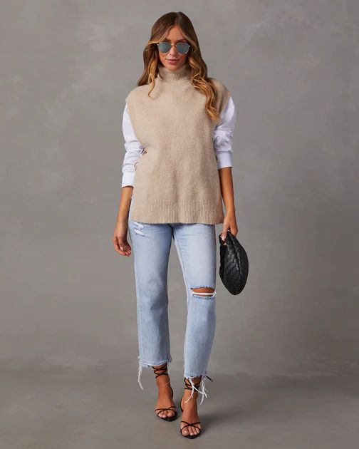 Danella Sleeveless Turtleneck Tie Sweater - Taupe | VICI Collection