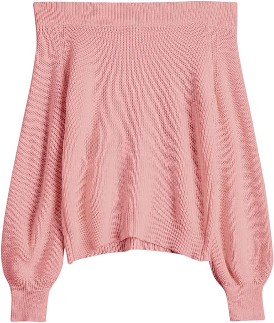 ZAFUL Women Off Shoulder Sweater Long Sleeve Knit Sweater Loose Pullover Jumper Tops(1-Pink, XL) ... | Amazon (US)