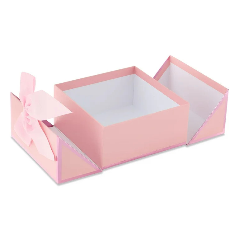 Square Foil Gift Box with Bow, Pink, 8" x 8" x 4", Valentine's Day by Way To Celebrate | Walmart (US)