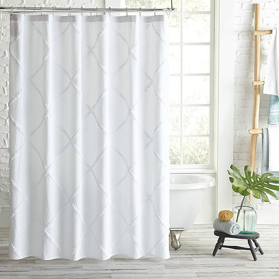Peri Home Lattice Chenille Cotton Fabric Shower Curtain, 72 x 72, inches, White | Amazon (US)