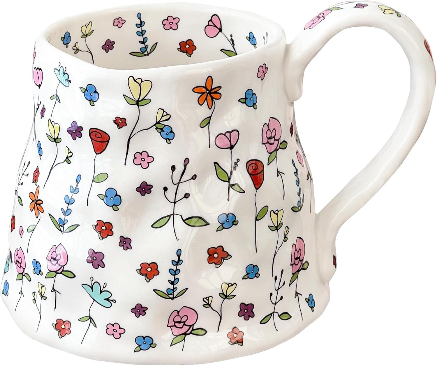 Large Ceramic Coffee Mug Cute Flower with Handmade Big Handle, 20oz Girly Pink Floral Tea Cup for Women Mothers Day, Novelty Irregular Oversized Christmas Mugs for Latte Tea Milk Cocoa | Amazon (US)