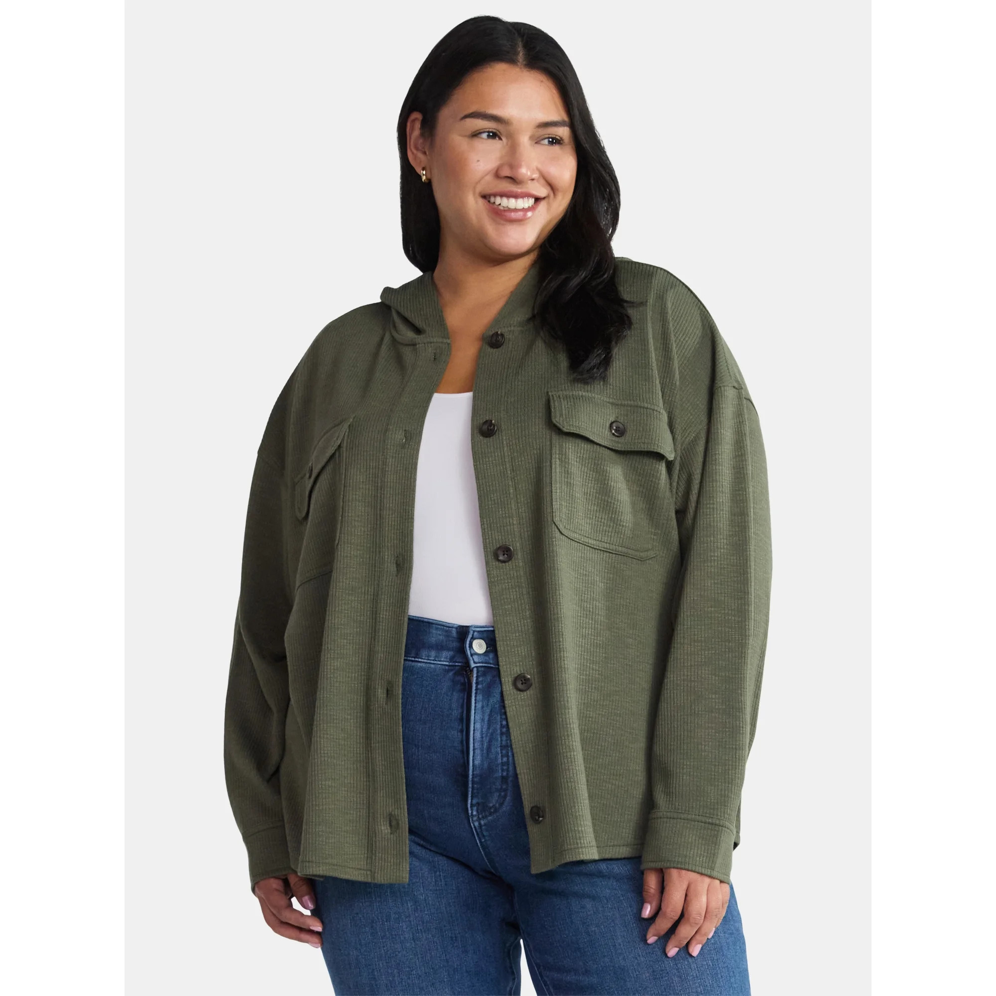 Time and Tru Women's and Women's Plus Ribbed Shirt with Hood, Sizes XS-4X | Walmart (US)