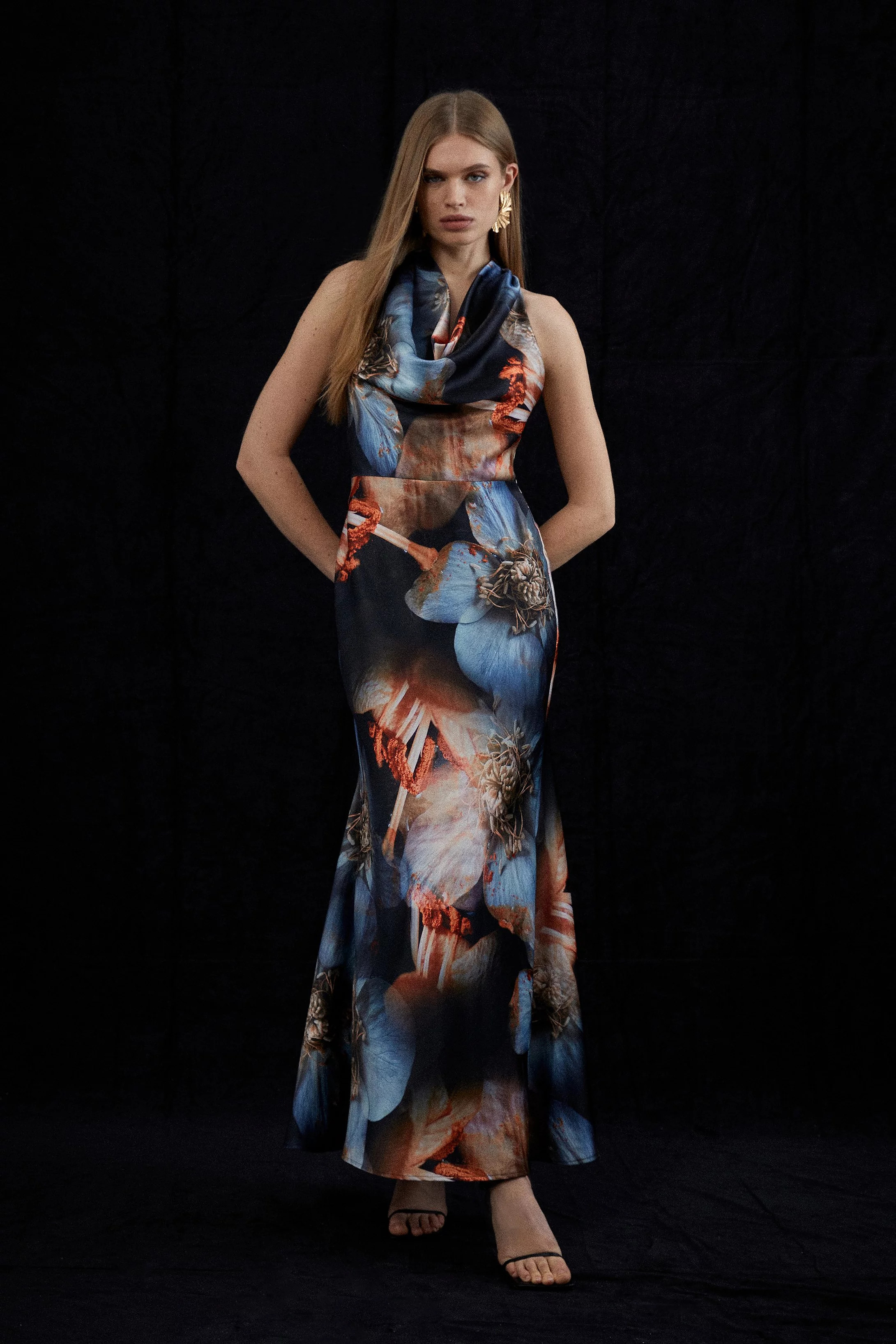 Tall Photographic Floral Woven Satin Maxi Dress | Karen Millen UK + IE + DE + NL