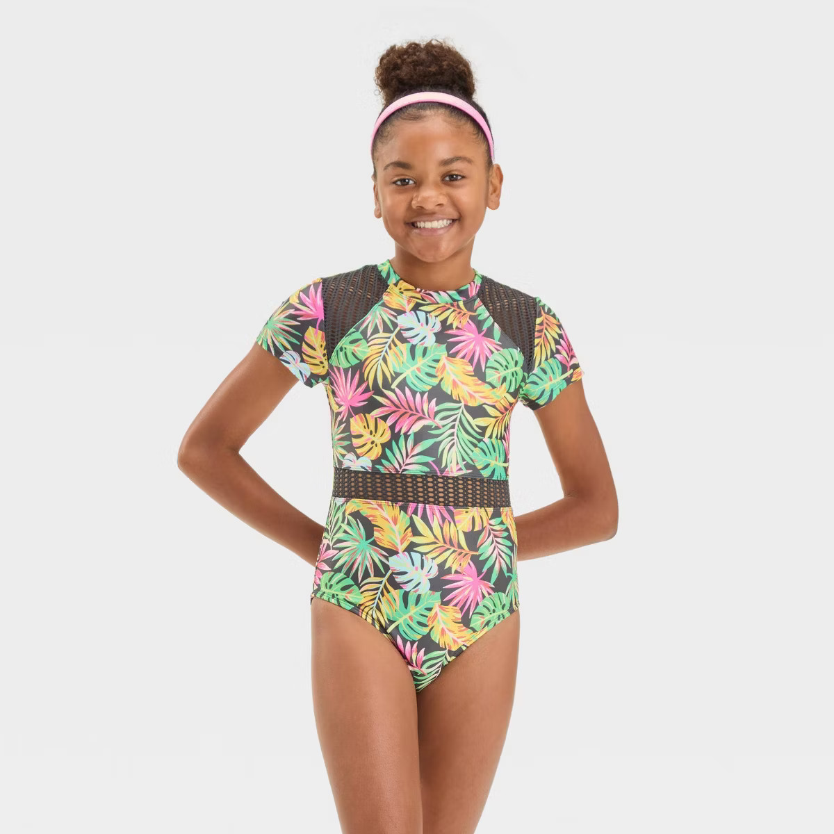 Girls' Foliage Paradise Abstract One Piece Rash Guard - art class™ XL | Target