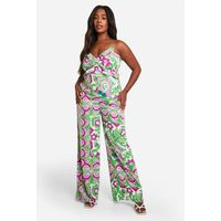 Womens Plus Woven Paisley Print Strappy Jumpsuit - Green - 24 | boohoo (US & Canada)