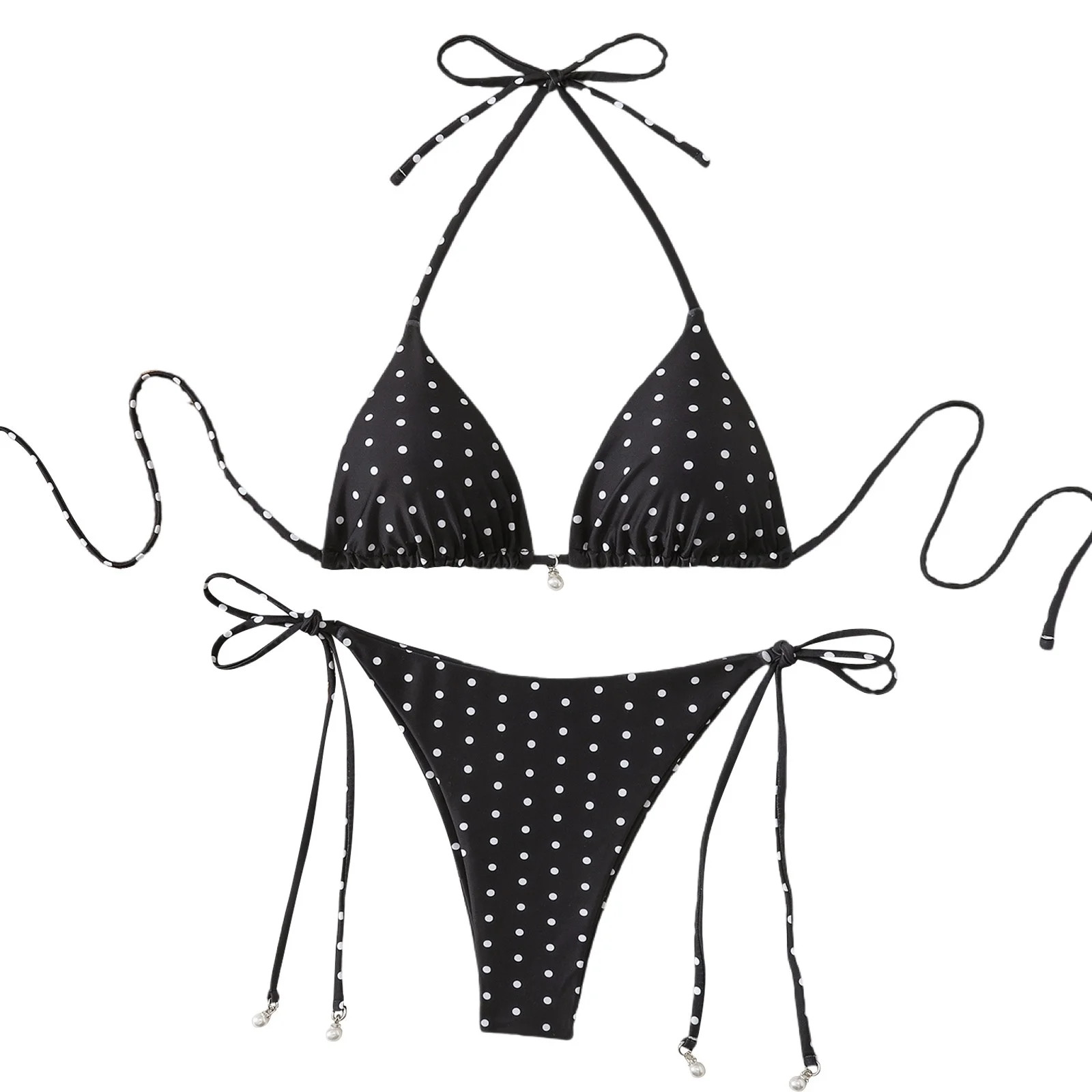 ECHFIPROM Womens Polka Dot High Waisted Drawstring Bikini Set,2 Piece Bathing Suits for Women Adj... | Walmart (US)