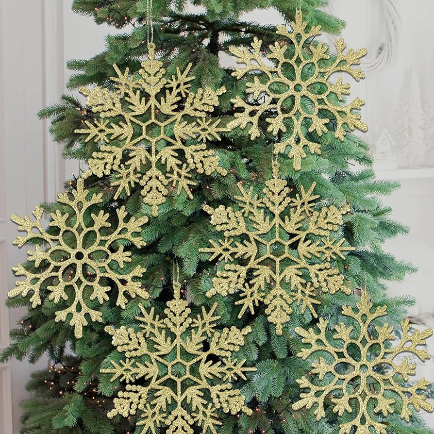 6pcs Large Gold Snowflakes Ornaments 12" Big Plastic Glitter Snowflake for Winter Indoor Outdoor ... | Amazon (US)