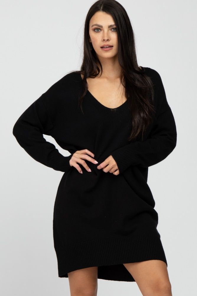 Black Knit Long Sleeve Sweater Dress | PinkBlush Maternity