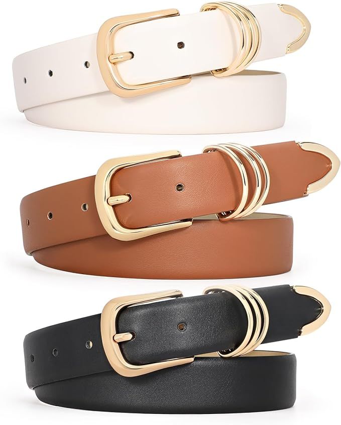WERFORU Women Leather Belt for Jeans Pants, Ladies Leather Belt with Gold Buckle | Amazon (US)