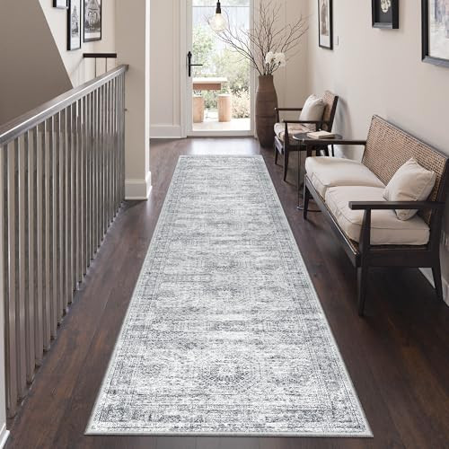 Restydon Rug Runners for Hallways Non Slip - 2x8 Runner Rug for Bedroom, Washable Runner with Rubber Backing, Soft Low-Pile Carpet for Kitchen, Laundry, Bathroom (2'x8', Grey/Ivory) | Amazon (US)