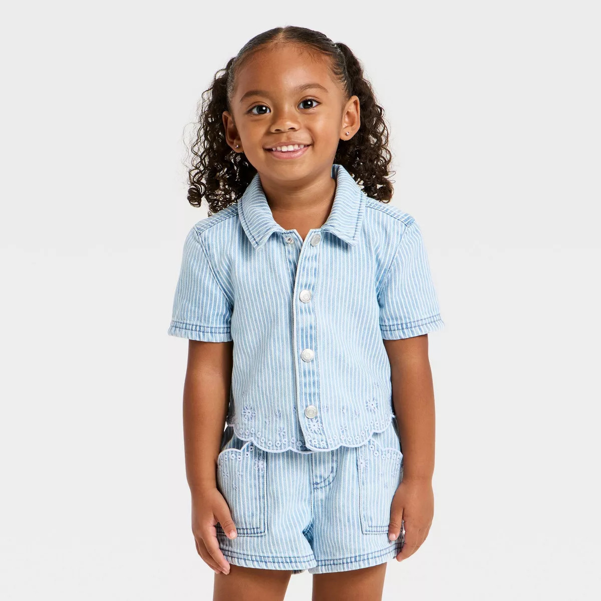 Toddler Girls' Striped Denim Dress Set - Cat & Jack™ Light Wash 4T | Target