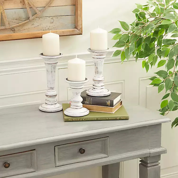 White Brushstroke 3-pc. Pillar Candle Holder Set | Kirkland's Home