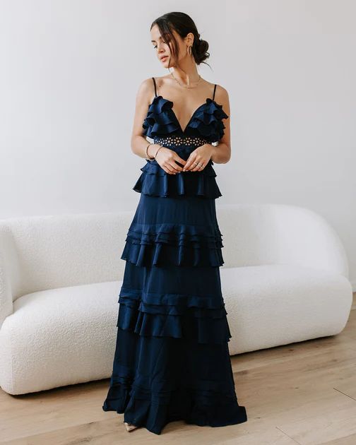 Beautiful Surprise Tiered Ruffle Maxi Dress - Navy | VICI Collection