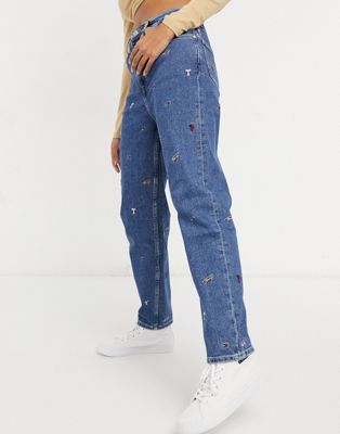 Tommy Jeans mom embroidered mom jean in light wash blue | ASOS (Global)