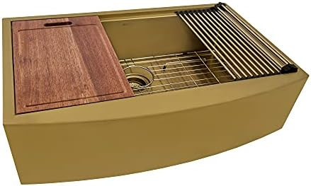 Ruvati 30-inch Matte Gold Workstation Kitchen Sink - Apron-Front Brass Tone Stainless Steel Kitch... | Amazon (US)