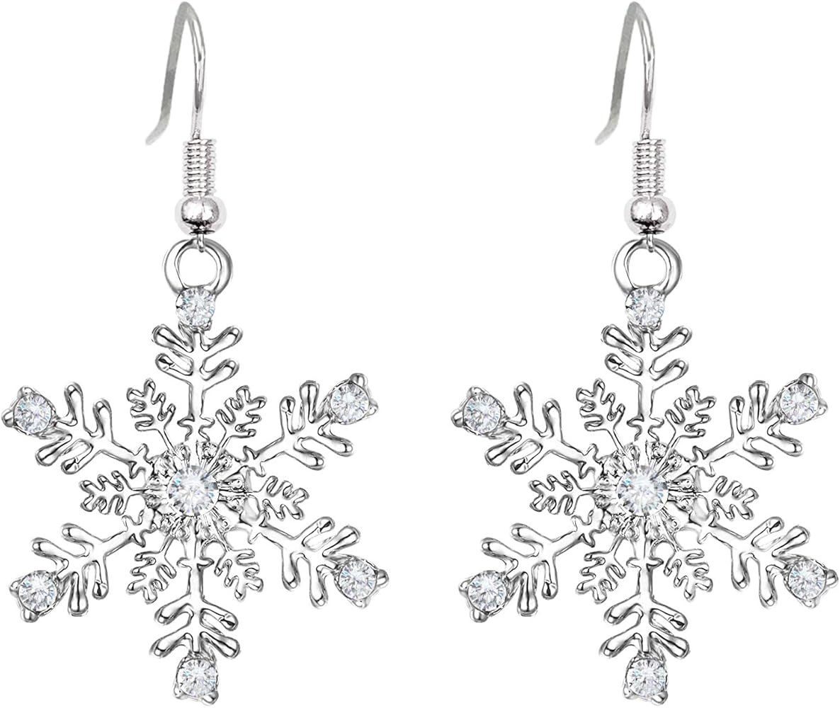 Amazon.com: SELOVO Clear Cubic Zirconia Fishhoop Snowflake Earring Hook Dangle Drop Earrings for ... | Amazon (US)