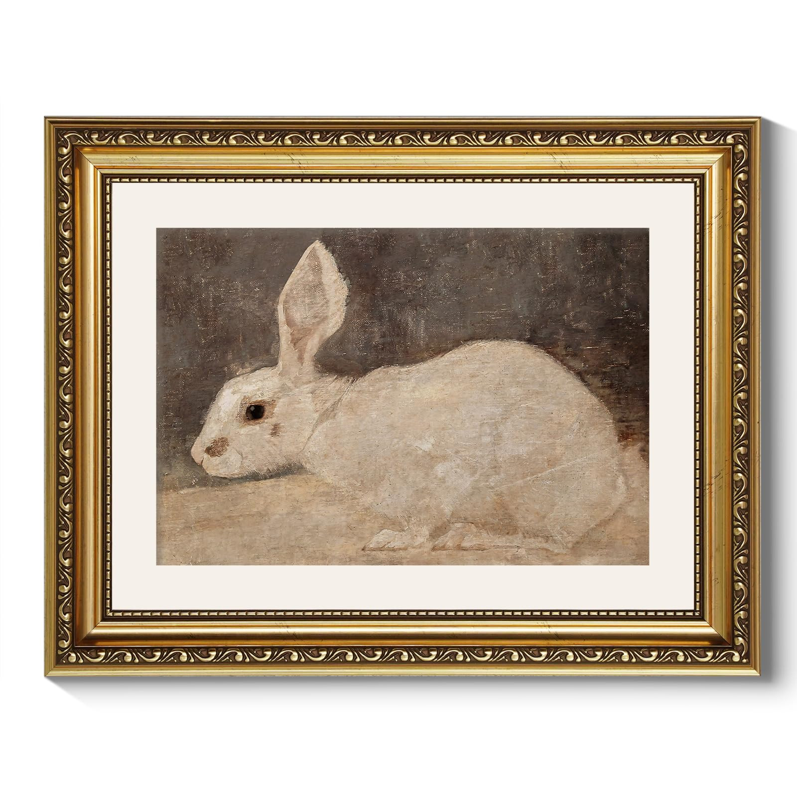 ARPEOTCY Vintage Gold Framed Wall Art, Easter White Rabbit Paintings, Aesthetic Canvas Picture Pr... | Amazon (US)
