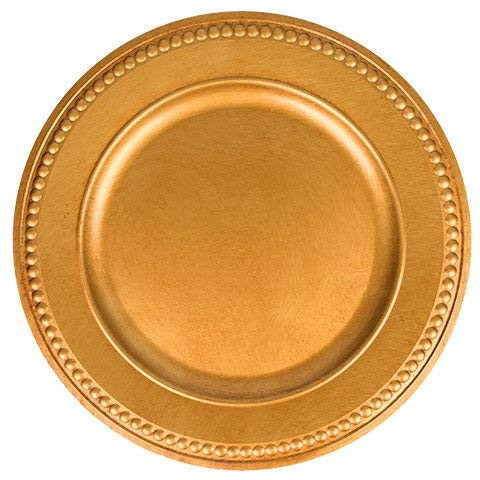 Christmas Antique Gold Plastic Charger Plates with Beaded Rims, 13 in.- Pack of 3 | Amazon (US)