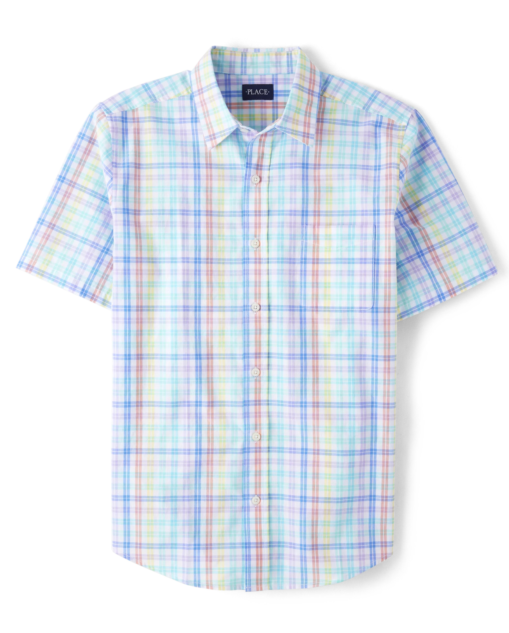 Mens Dad And Me Short Sleeve Rainbow Gingham Poplin Button Up Shirt | The Children's Place  - WHI... | The Children's Place