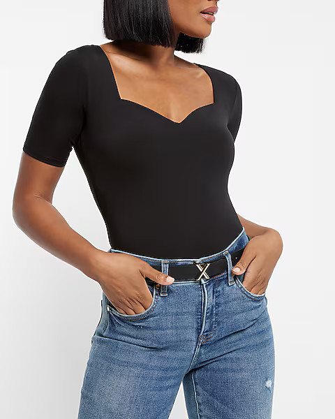 Body Contour Matte Sweetheart Neckline Thong Bodysuit | Express