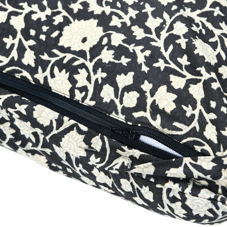 Creative Co-Op Vintage Inspired Floral Block Pattern Square Cotton Decorative Throw Pillow, Black... | Walmart (US)