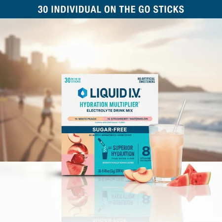 Liquid I.V. Hydration Multiplier Sugar-Free Variety Pack, White Peach and Strawberry Watermelon, 30 ct | Walmart (US)