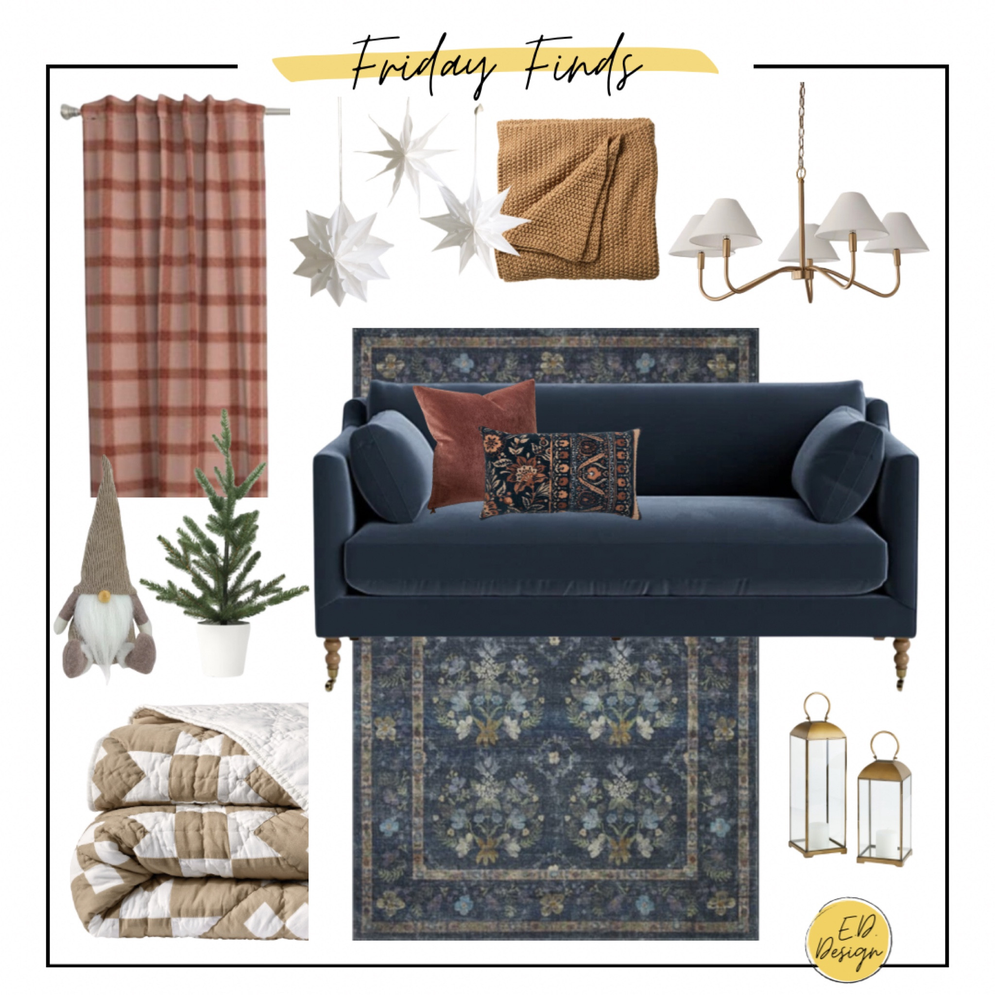 Friday finds ✨ blue sofa, velvet pillow, quilt, faux tree, curtains, knit blanket, chandelier, lantern, brass, gnome, holiday decor, Christmas decor, snowflake, winter decor 

#LTKSeasonal #LTKHome #LTKHoliday