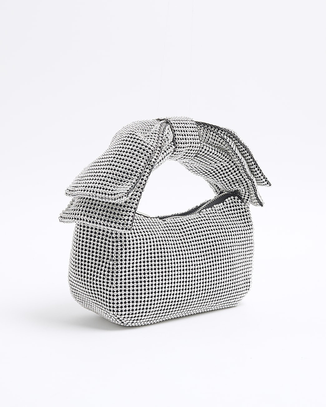 Silver Diamante Bow Clutch Bag | River Island UK & IE