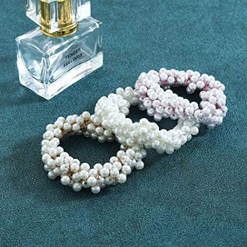 Brinie Pearl Hair Ties Champagne Elastic Hair Scrunchies Stretchy Hair Bands Bead Hair Ropes Hair... | Amazon (US)