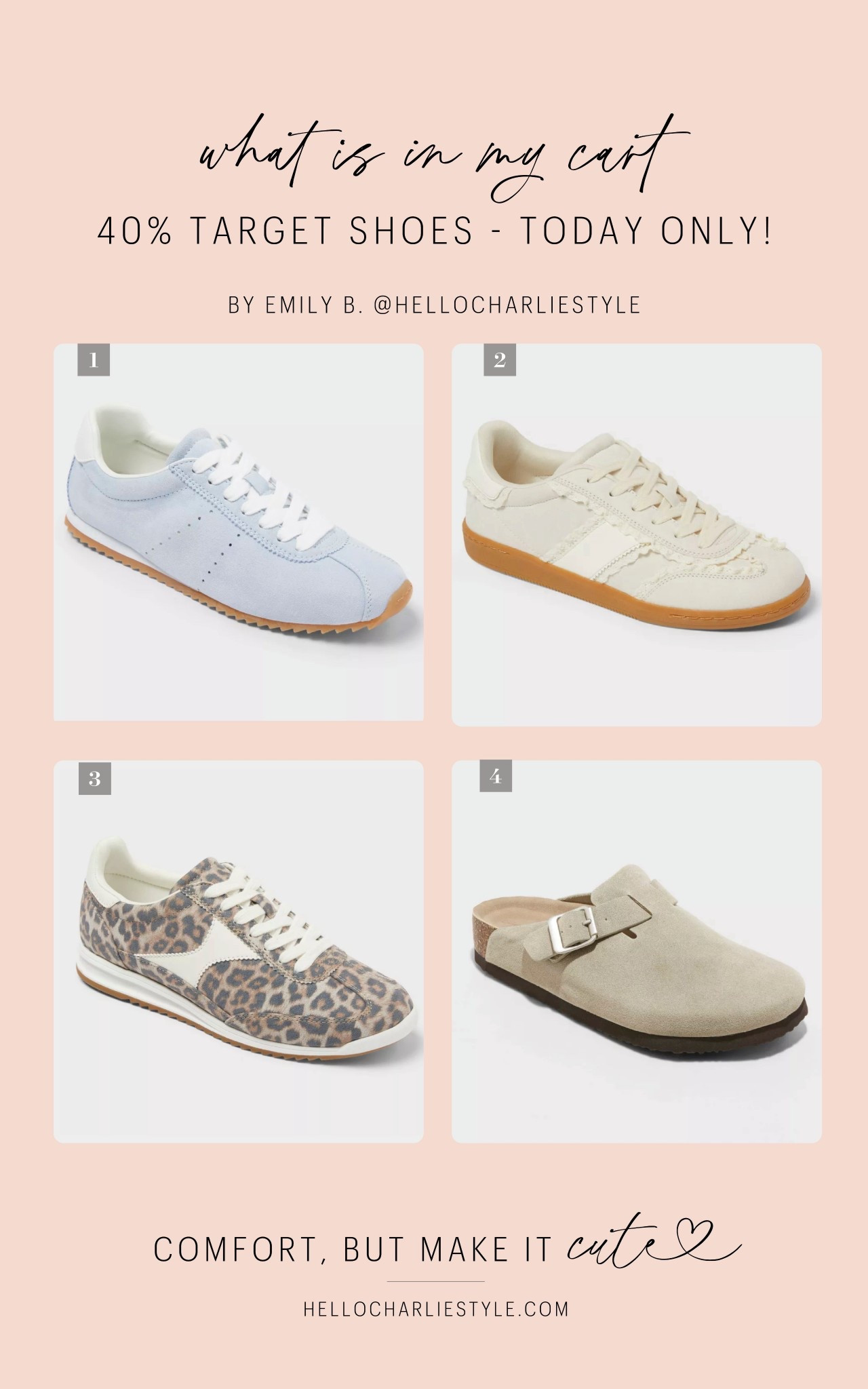 40% off Target shoes today only! I have been waiting for this one … have had these 4 in my cart for awhile 🤍
#targetcircle #targetshoes


#LTKgrwm #LTKSaleAlert #LTKootd