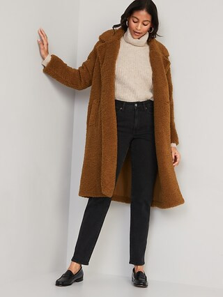 Long Double-Breasted Sherpa Coat for Women | Old Navy (US)