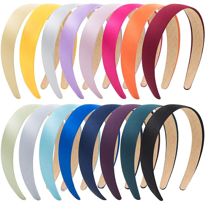 EAONE 16 Pieces Satin Headband Hard Headbands Wide Anti-slip Ribbon Hair Bands for Women Girls wi... | Amazon (US)