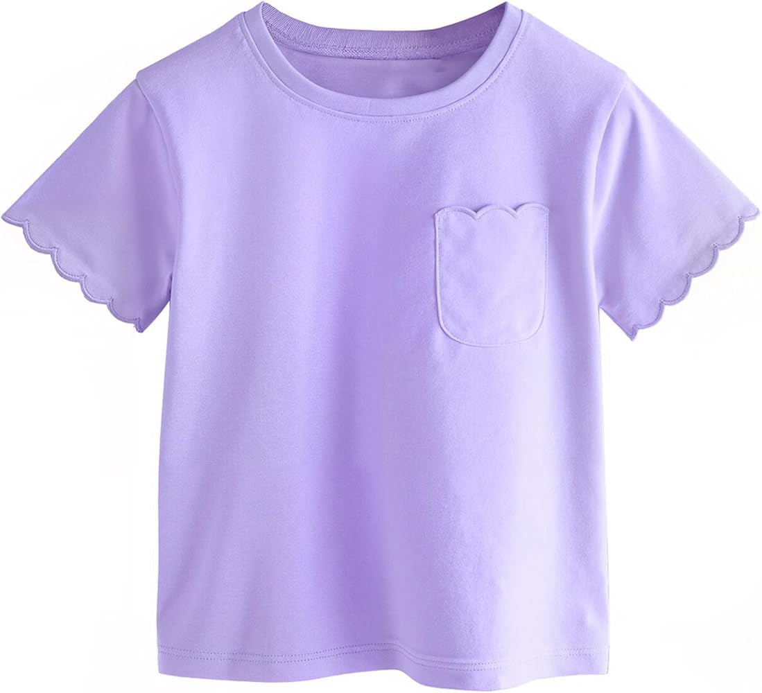 Girls Scalloped Edged T-Shirts with Pocket 3-6 Years Casual Cotton Tee Tops Blouse | Amazon (US)