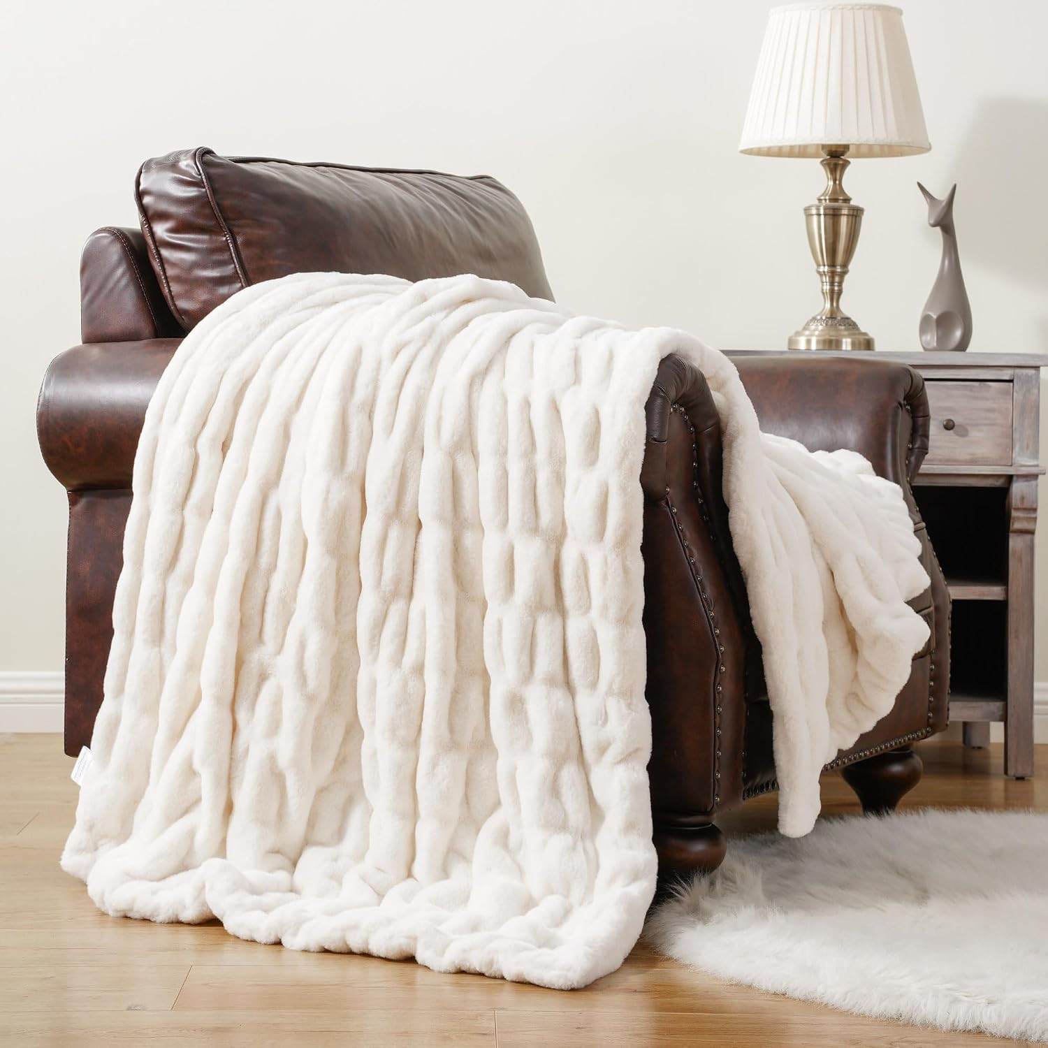 BATTILO Soft Ivory Faux Fur Throw Blanket for Couch, 50"x60", Double Side | Amazon (US)