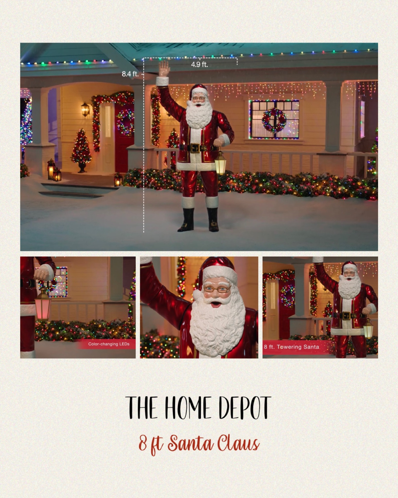 Home Accents Holiday 8 ft. Giant-Sized LED Towering Santa with Multi-Color  Lantern 23SV23825 - The Home Depot