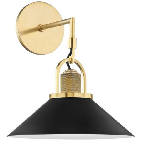 Hudson Valley Syosset 14"H Aged Brass and Black Wall Sconce | Lamps Plus